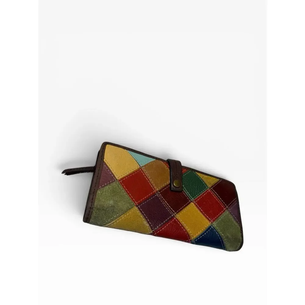 Vintage Y2K Leather Patchwork Wallet Pelle Studio Color block Coastal Cowgirl